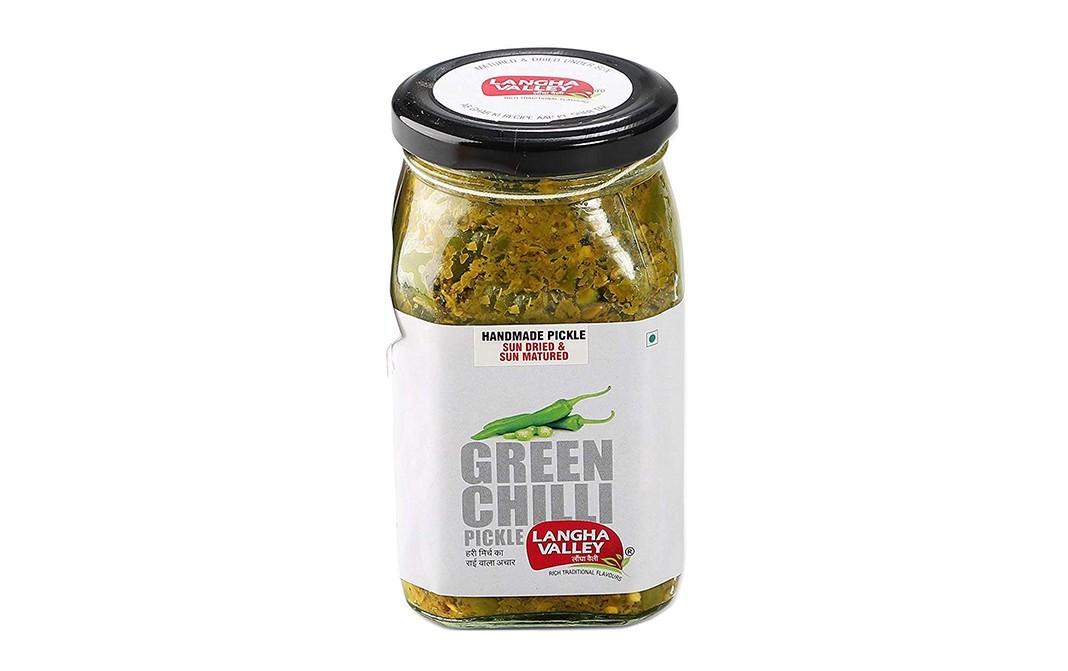 Langha Valley Green Chilli Pickle    Glass Jar  350 grams